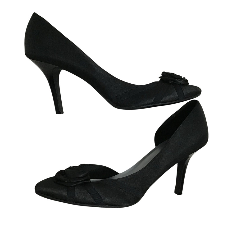Fioni Womens Solid Black Slip On Cut Out Round Toe Stiletto Heeled Pumps Size 9